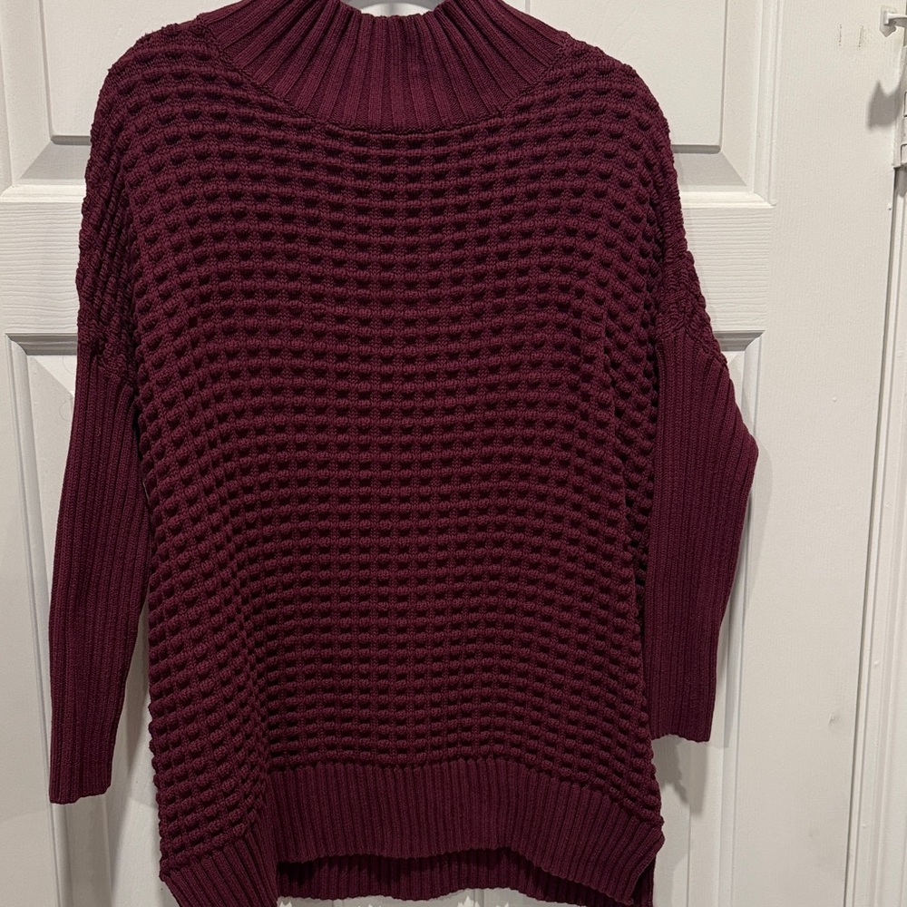French Connection Mock Neck Textured Burgundy Sweater